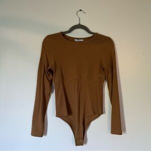 Brown ribbed long-sleeve bodysuit